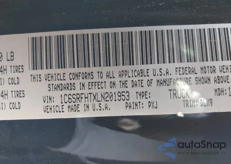 2020 Ram 1500 Limited from USA, damaged, VIN 1C6SRFHTXLN201953